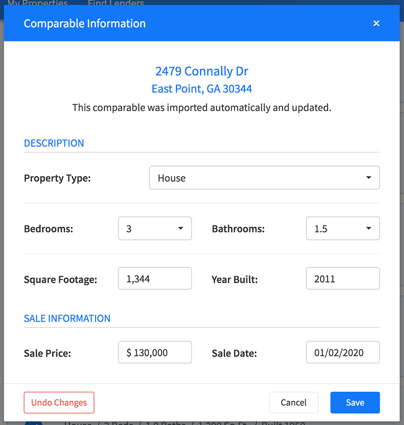 Add your own sales and rental comps