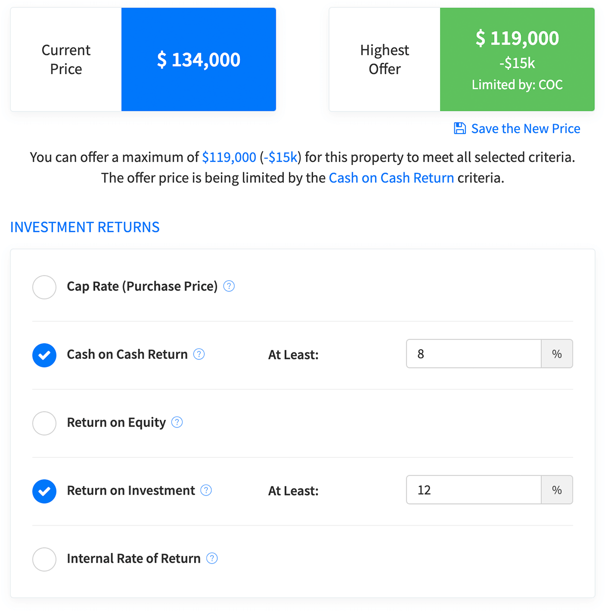 Calculate your max allowable offers (MAO) based on custom criteria