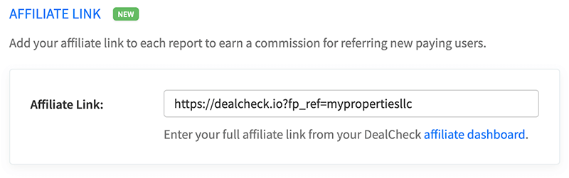 Add your affiliate link to any property report