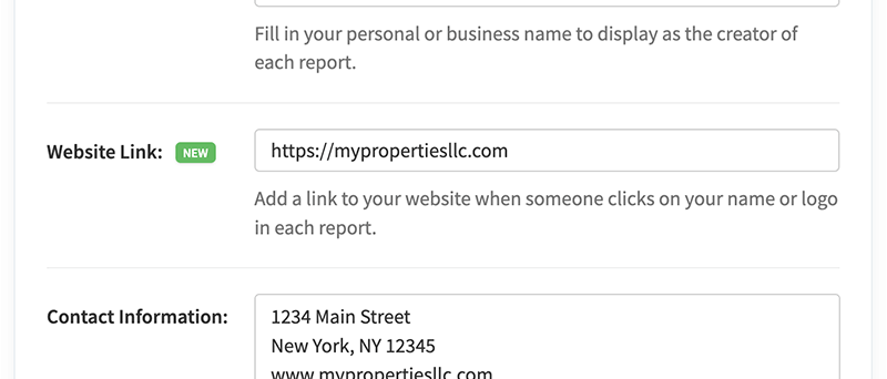 Add a link to your website to any property report