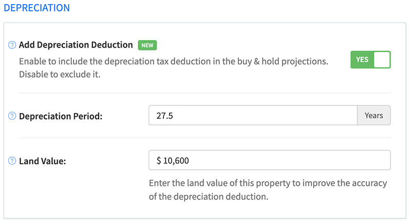Toggle depreciation deduction for rental properties