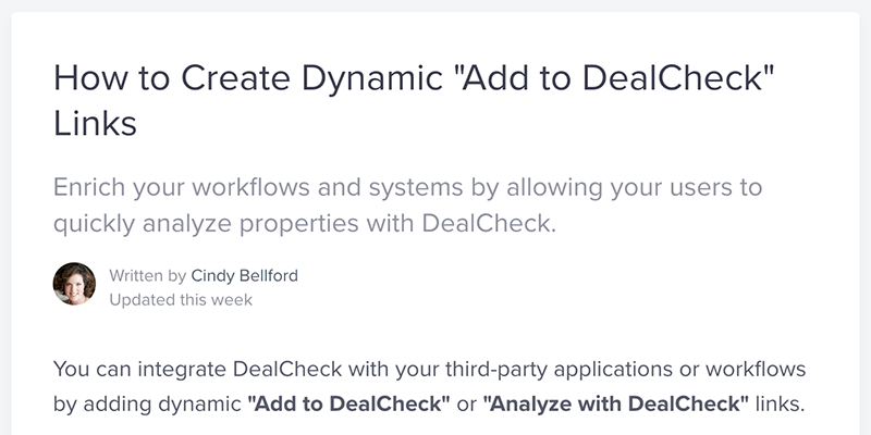 Create dynamic "Add to DealCheck" links