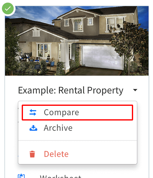 Select Compare from the property menu to start comparison